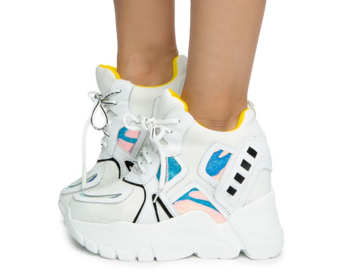 Anthony Wang OVAL-02 Yellow White Hologram Hidden Wedge Newspaper Print Sneaker