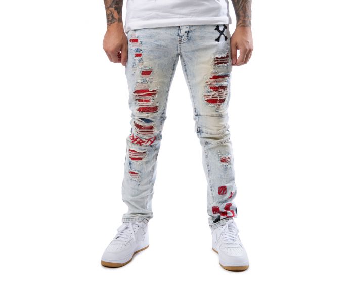 Amiri Bandana Flame Jean Patch in Aged Black / Blue Size 38 Brand New