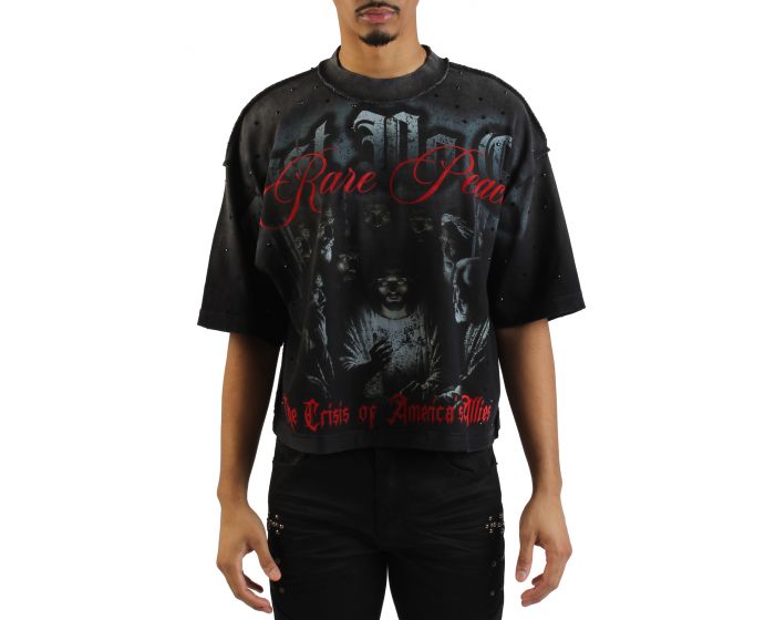 RARE PEACE Trust No One French Terry Crop T-Shirt RT5026-BLK - Shiekh