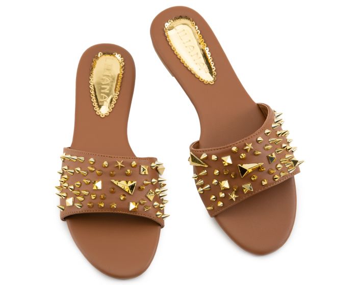 LILIANA Carnival-12 Flat Studded Sandals CARNIVAL-12-COG - Shiekh