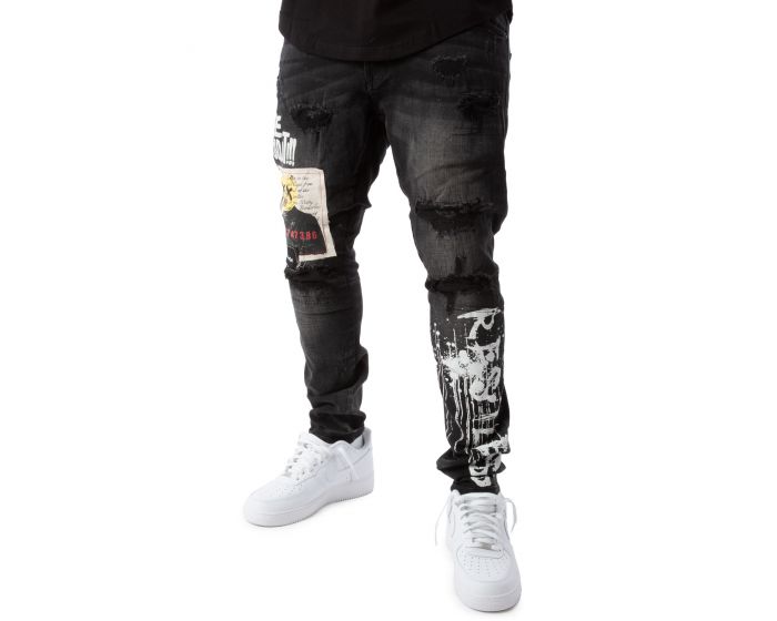 Smoke Rise Restless Graffiti Jeans JP22112-DBLK - Shiekh