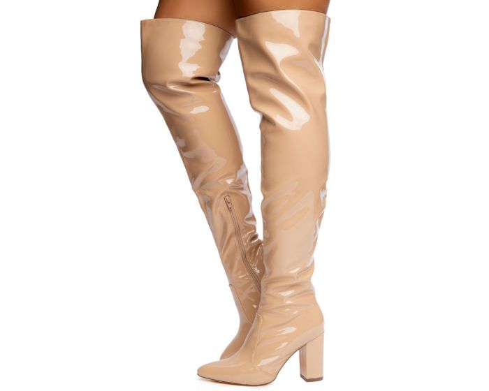 LILIANA Tinashe-2 Patent Pointy Thigh High Boots TINASHE-2-NUD - Shiekh