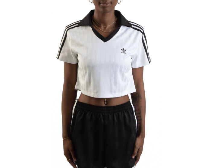 ADIDAS Adicolor Football Jacquard V-Neck Crop Polo Shirt