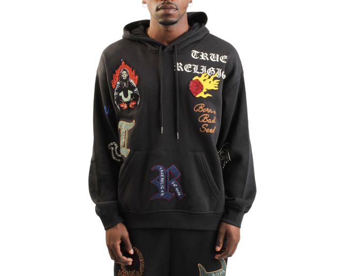 関税込み♪【TRUE RELIGION】ロゴパッチ 刺繍 パーカー TRUE RELIGION Logo Patch Embroidery Hoodie 108644BLK - Shiekh