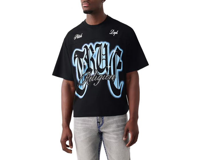 TRUE RELIGION Rhinestone Logo Heavyweight Boxy T-Shirt 110306-1001