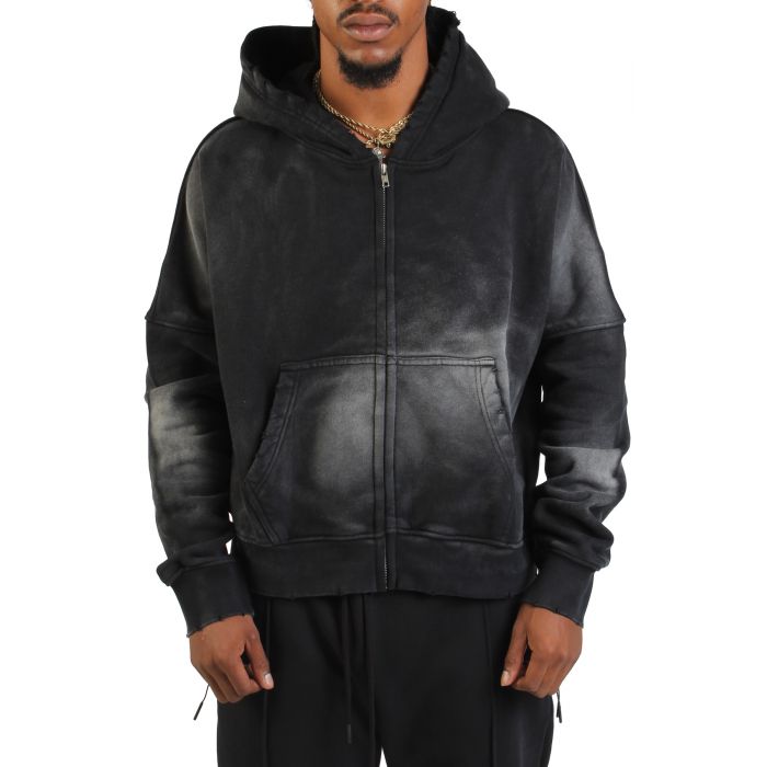 Coupe Distressed Zip Hoodie Acid Black