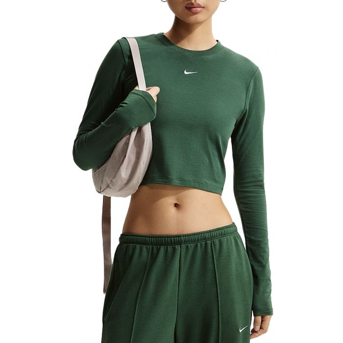  Sportswear Chill Knit Slim Long-Sleeve Cropped Top Fir/White