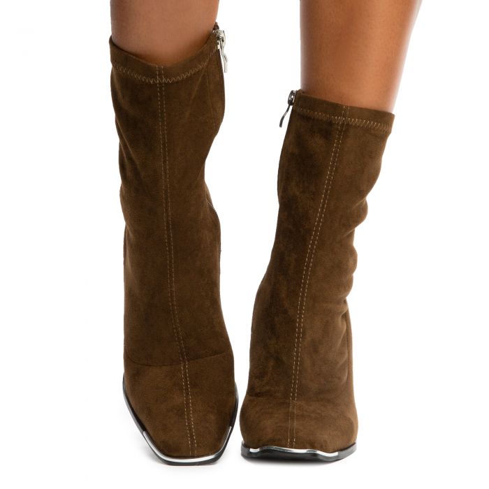 Alex-1 Squared Toe Booties Olive