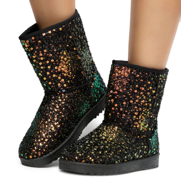 rose gold sequin booties