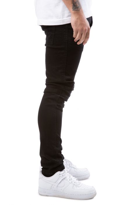 Maurice Knee Zip Moto Jeans Jet Black