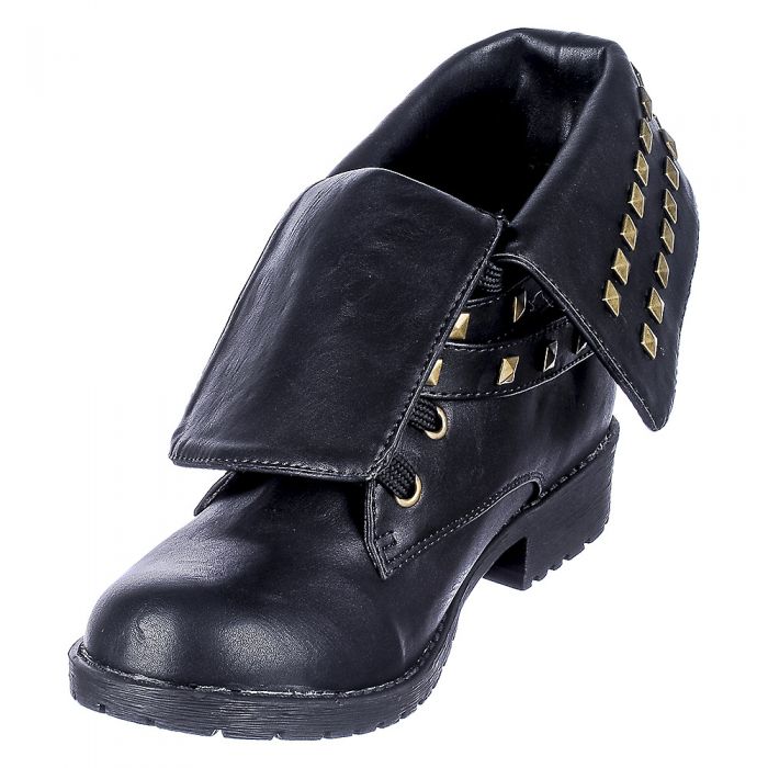 Fold Down Studded Boot Taylor-1-S Black/Gold Black/Gold