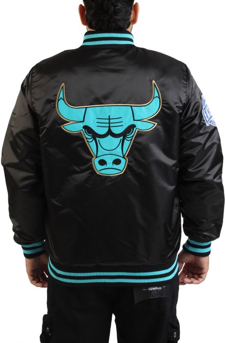 NBA Chicago Bulls Satin Jacket  Black/Gold/ Light Blue