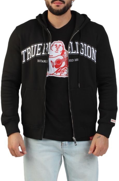 Embroidered True Religion Zip Hoodie  Black/White