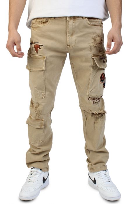 Outdoor Color Denim Cargo Pants Khaki