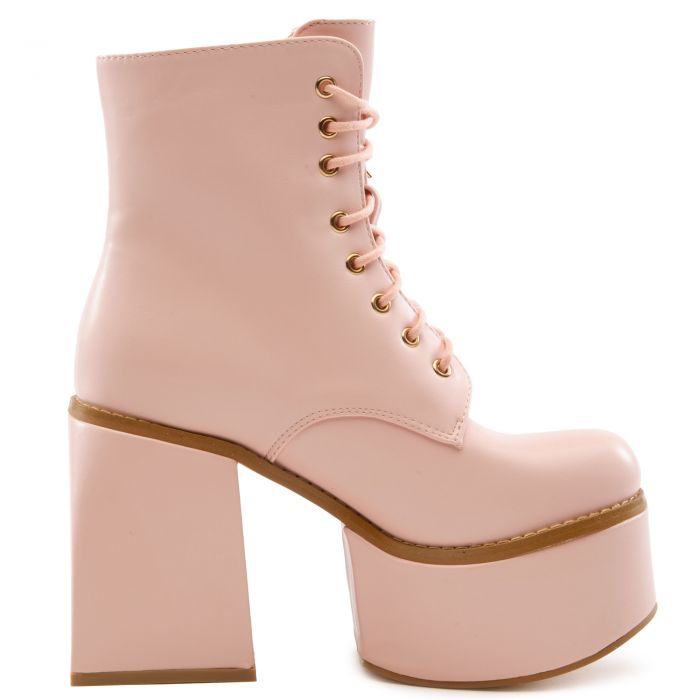 Ice-07 Platform Lace-Up Bootie Pink Pu