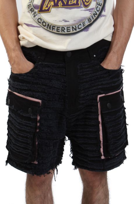 Shredded Denim Cargo Shorts black