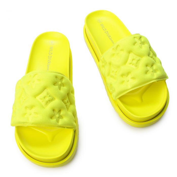 Aileen-37 Flat Slide  Neon Yellow Lycra