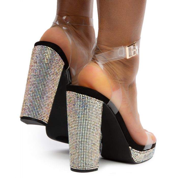 Monrovia-4 Clear Strap with Stones Black