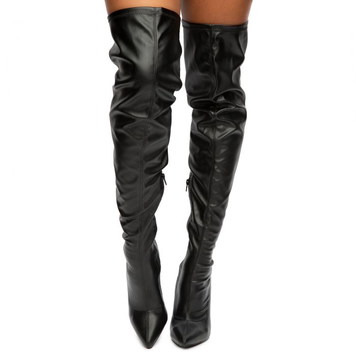 LILIANA Gisele-7 Thigh High Heeled Boots GISELE-7-BLKPU - Shiekh