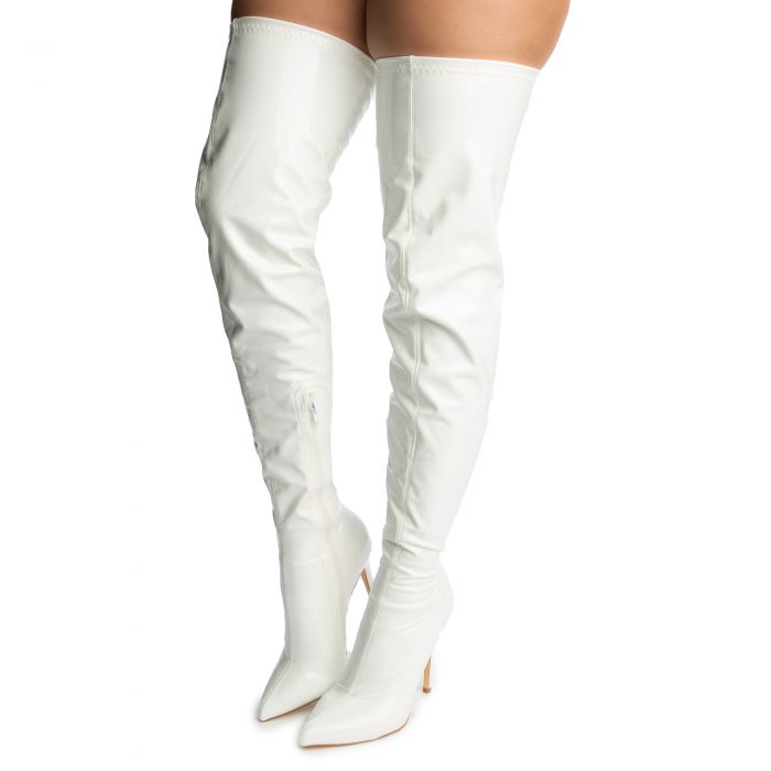 Gisele-7A Thigh High Boots White Patent