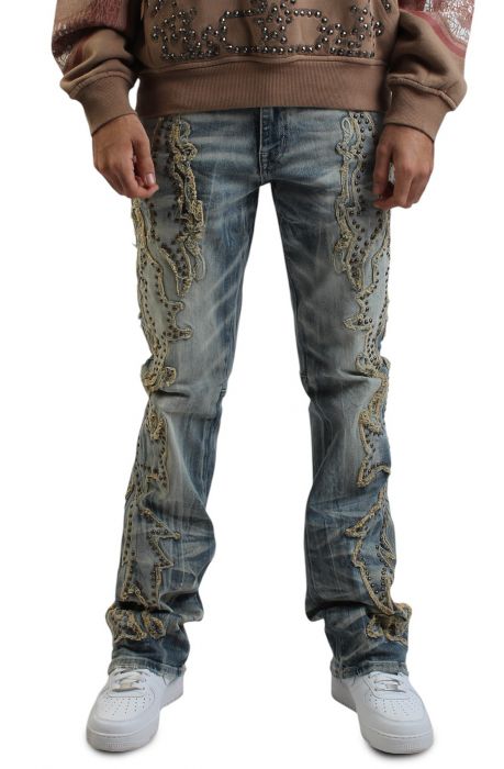 Tribal Flare Stacked Jeans Chester Blue
