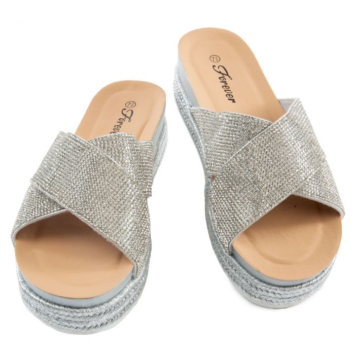 FOREVER LINK INTERNATIONAL Lakota-37 Criss Cross Band Sandals LAKOTA-37-SILVER - Shiekh