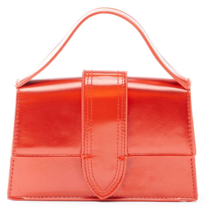 Metallic Flap Top Handle Crossbody Bag Red