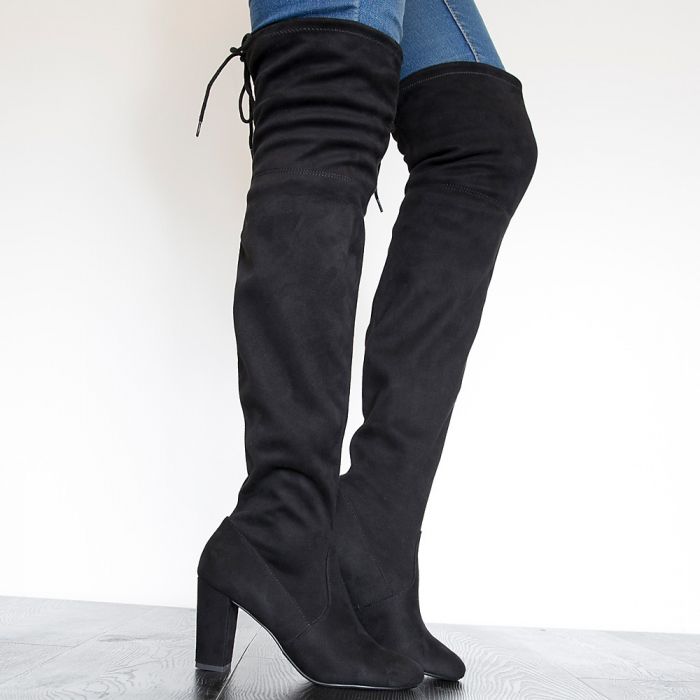 Snivy-H Over The Knee High Heel Boots Black