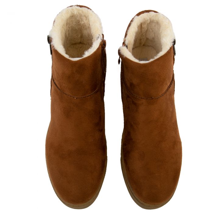 Rise-10 Zip Wedge Booties Tobacco Faux Suede