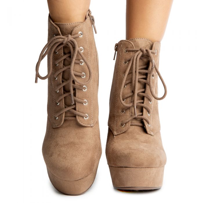 Erica-S Lace Up Booties Warm Taupe