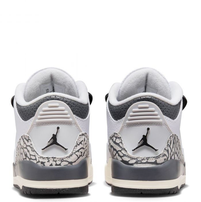 Pre-School Jordan 3 Retro White/Black-Iron-Light Ash Grey