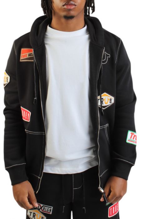 BIG T PATCH ZIP HOODIE Black