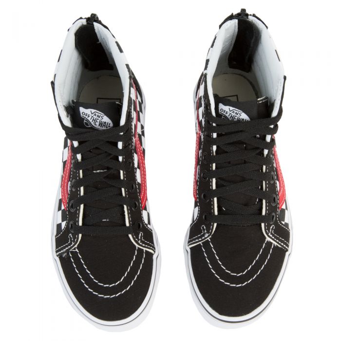 (GS) SK8-Hi Checkerboard Zip BLACK/RED/TRUE WHITE