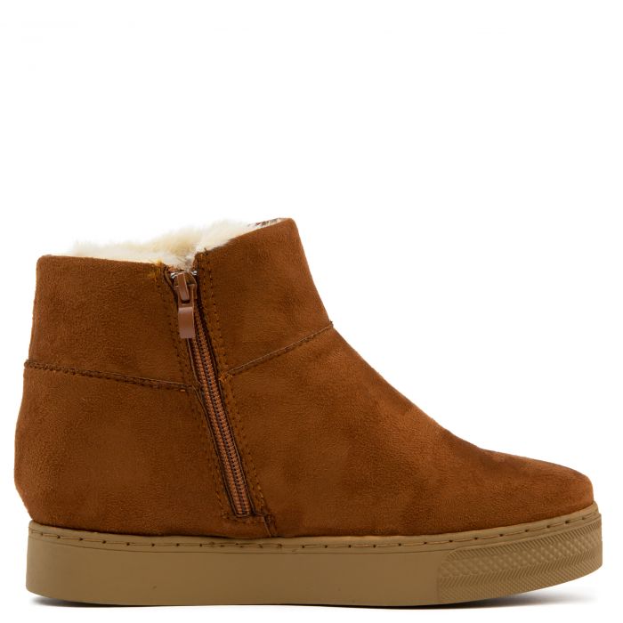 Rise-10 Zip Wedge Booties Tobacco Faux Suede