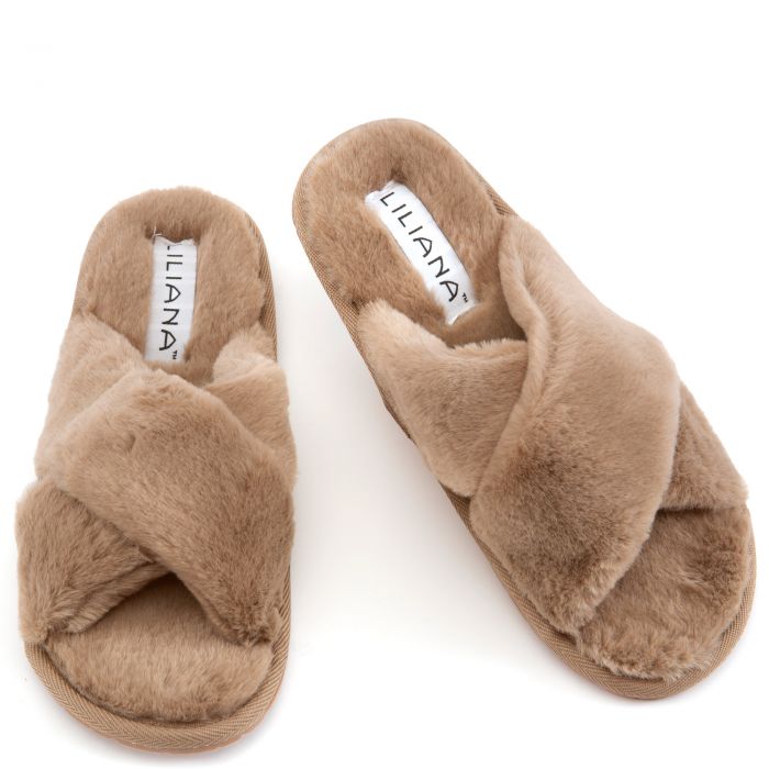 Dearly-1 Fuzzy Slippers Taupe