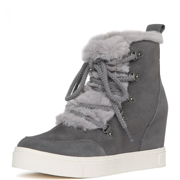 Lift Fur Casual Wedge Sneaker Grey