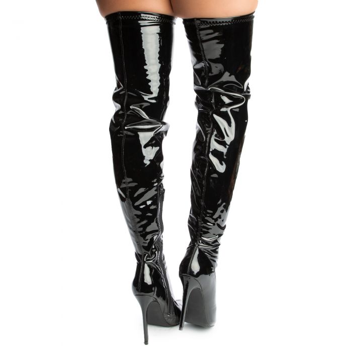 Gisele-7A Thigh High Boots Black Patent