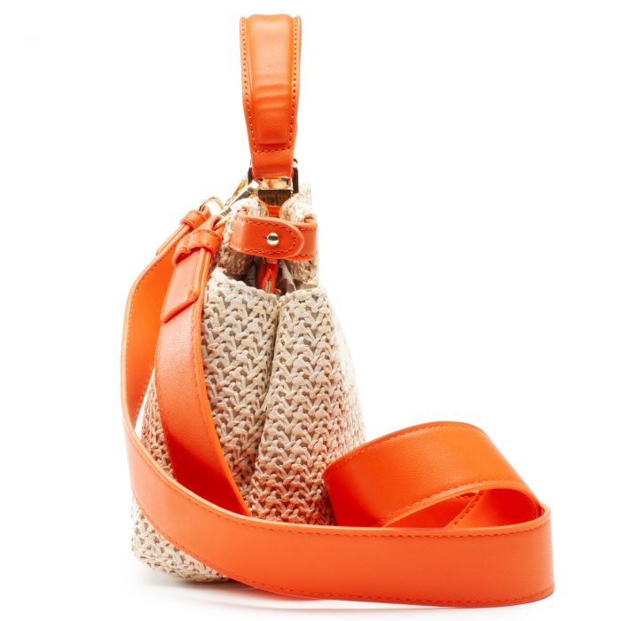 Faux Straw Top Handle Crossbody Bag Orange