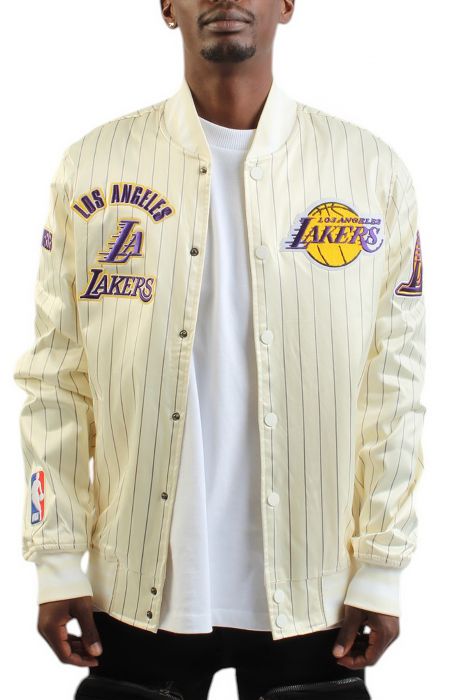 LA Lakers Pinstripe Satin Jacket Eggshell
