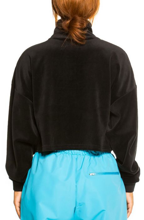 Gem Cutting High Neck Velvet Crop Top Black