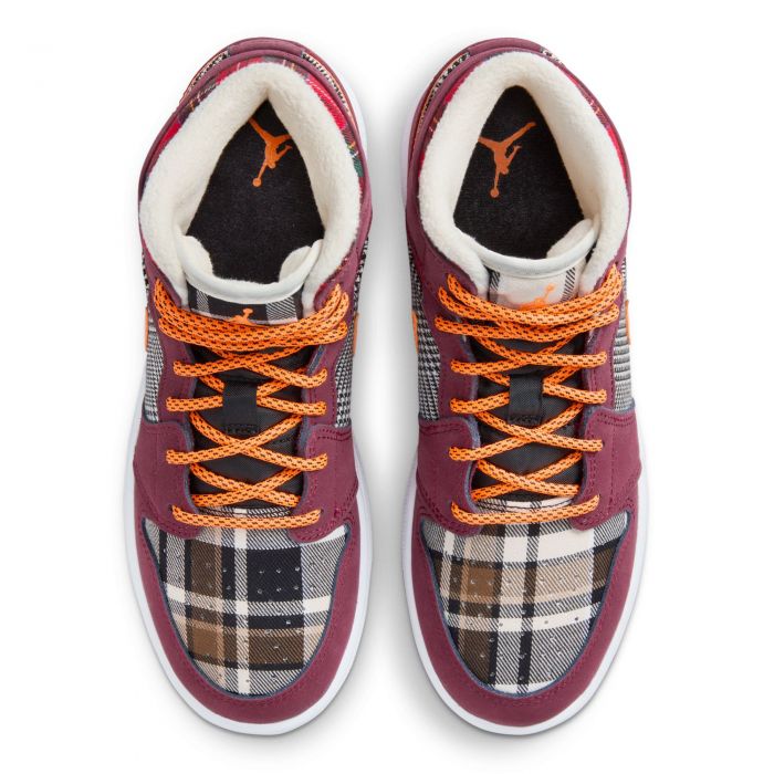 Grade School Air Jordan 1 Mid SE Night Maroon/Total Orange-Black-White