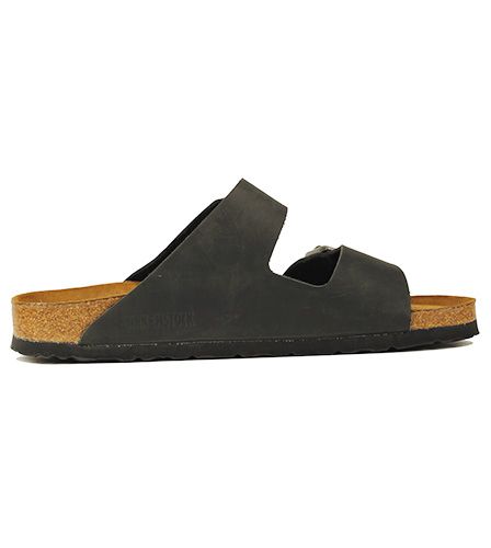 Birkenstock for Women: Narrow Arizona Oiled Leather Soft footbed Black Sandals 752483