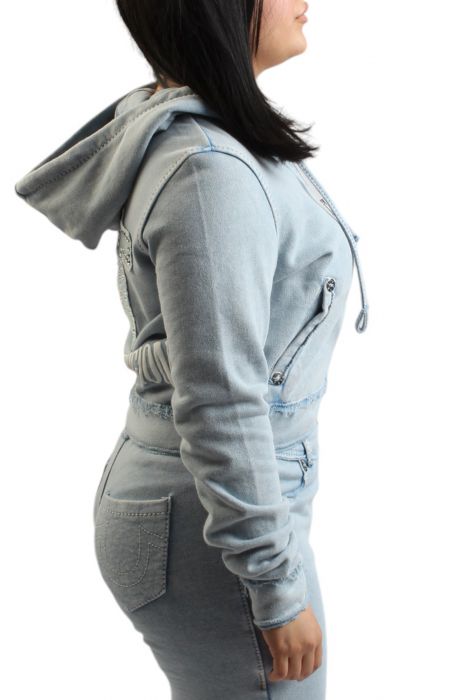 RAW EDGE BIG T SHRUNKEN ZIP HOODIE Pacific