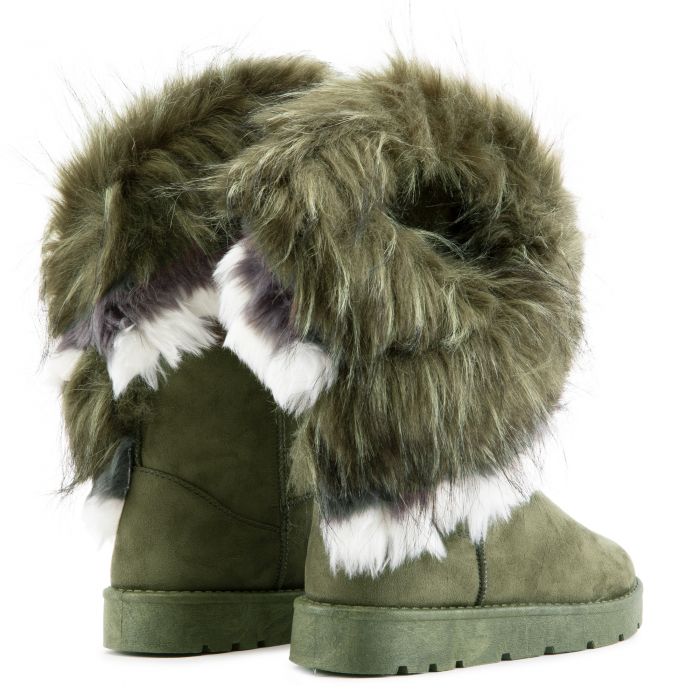 SHIEKH Ada Faux Fur Booties ADAOLVGRN Shiekh