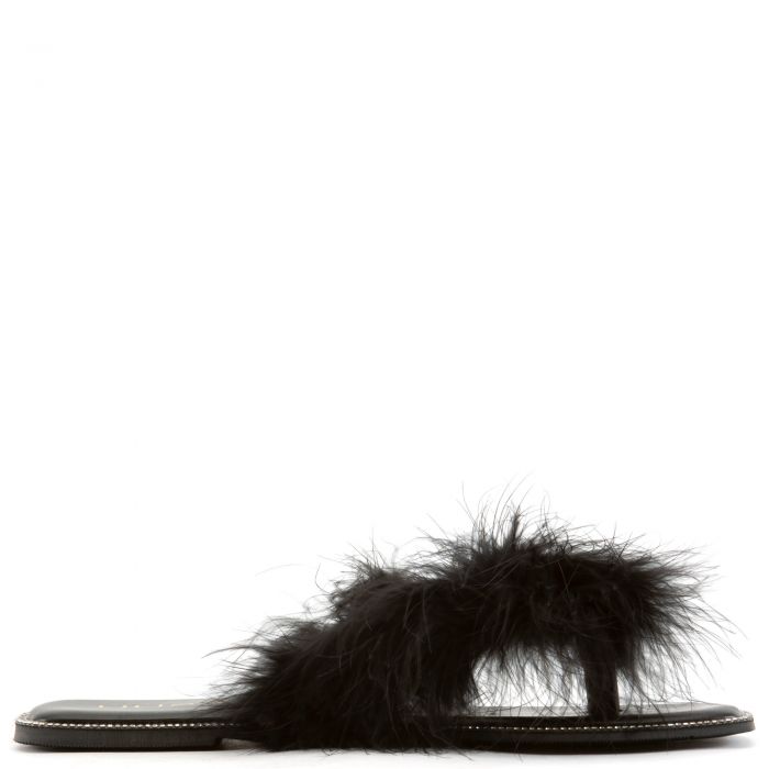 Bebe-2 Fur Thong Sandals Black