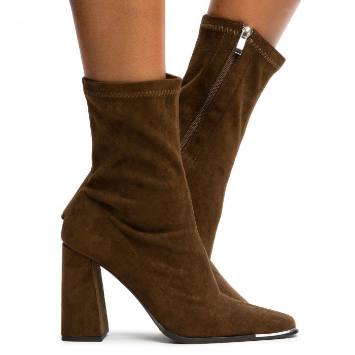 Alex-1 Squared Toe Booties Olive