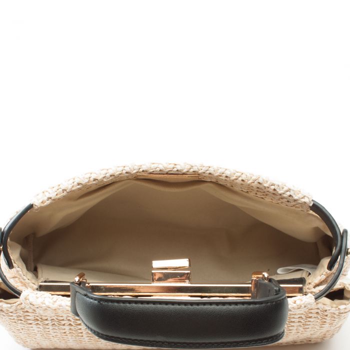 Faux Straw Top Handle Crossbody Bag Black