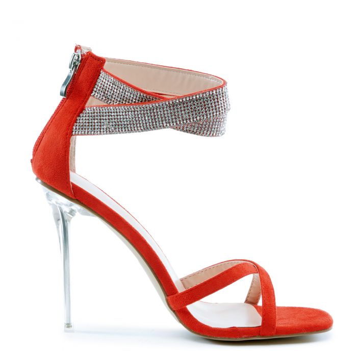 Creative Clear Heel High Heel Red Suede