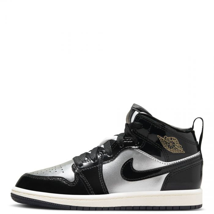 Pre-School Jordan 1 Mid SE Black/Metallic Gold-Metallica Silver-Sail