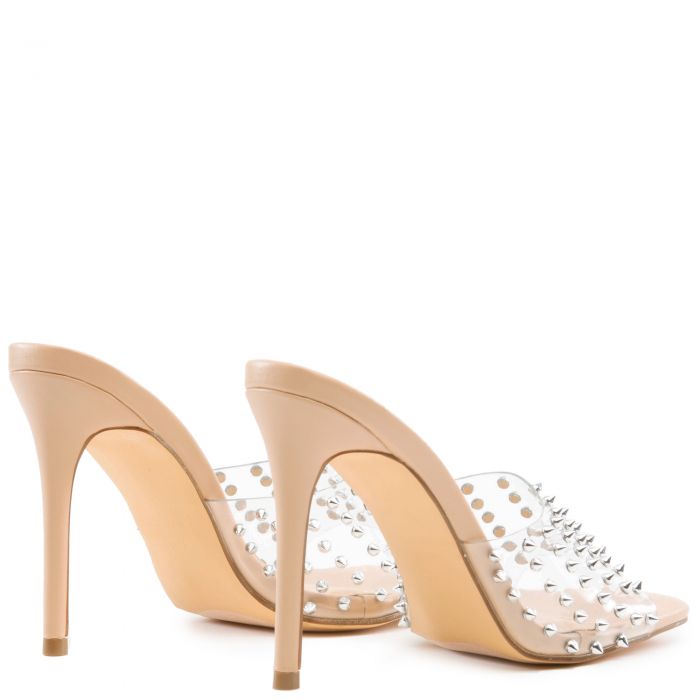 Hugo-8 Studs Stiletto High Heels Clear/Beige